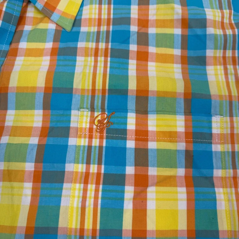 Southpole Mens 5XL Short Sleeve Button Down Plaid Shirt Multicolor Cotton Y2K